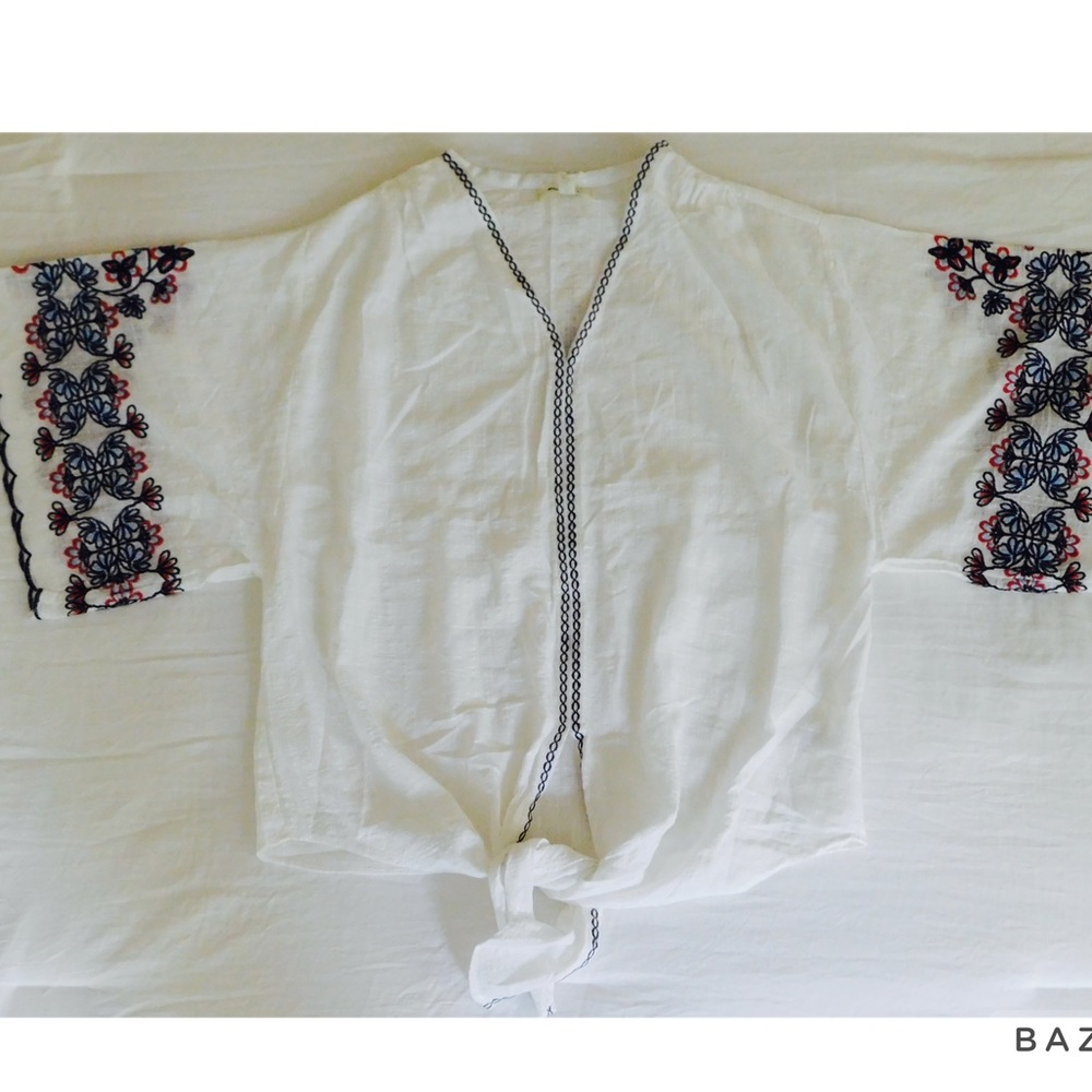 White Max Studio Blouse with Floral Patterns